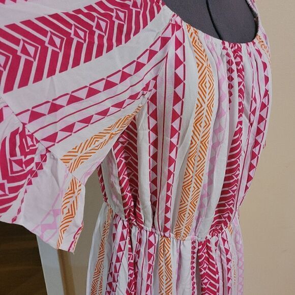Emily Wonder NWT Pink Ruffle Elastic Geometric Print Casual Dress 1X - Picture 9 of 11